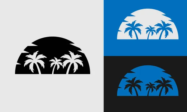 Coconut Tree Sun Half Logo Icon Elements Good Tourism Agency — Stock Vector