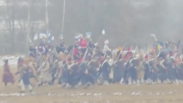 Reconstrução Batalhas Napoleônicas 1812 Perto Aldeia Rio Studenka Berezina Bielorrússia — Vídeo de Stock