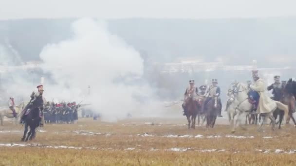 Reconstrucción Batallas Napoleónicas 1812 Cerca Del Pueblo Studenka Río Berezina — Vídeos de Stock