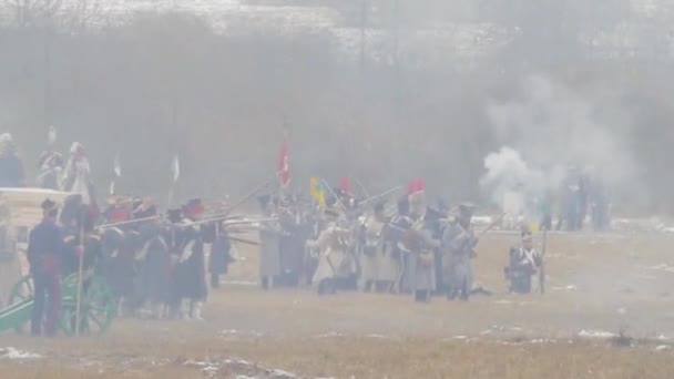 Reconstrução Batalhas Napoleônicas 1812 Perto Aldeia Rio Studenka Berezina Bielorrússia — Vídeo de Stock