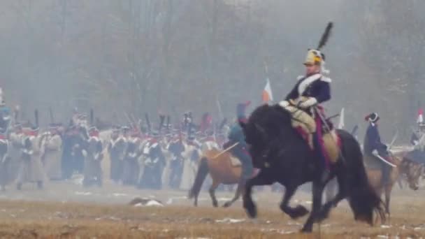 Reconstrucción Batallas Napoleónicas 1812 Cerca Del Pueblo Studenka Río Berezina — Vídeo de stock