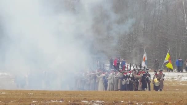 重建拿破仑战役1812年11月29日白俄罗斯的Studenka River Berezina村附近 — 图库视频影像