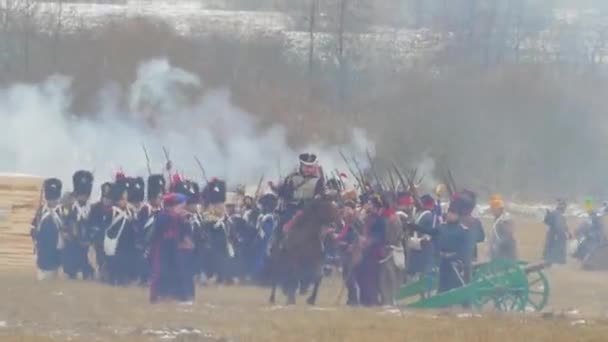 Rekonstrukce Napoleonské Bitvy 1812 Obce Studenka Řeka Berezina Bělorusko Listopadu — Stock video