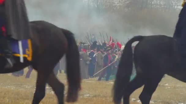 Rekonstrukce Napoleonské Bitvy 1812 Obce Studenka Řeka Berezina Bělorusko Listopadu — Stock video