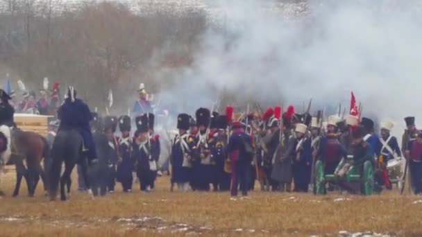 Rekonstrukció Napóleoni Csaták 1812 Közel Falu Studenka Folyó Berezina Fehéroroszország — Stock videók