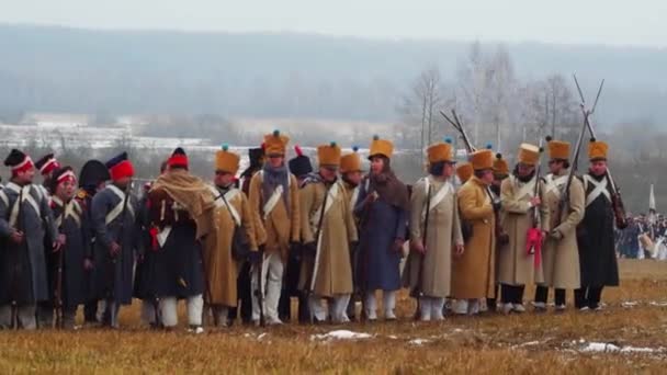 Reconstruction Napoleonic Battles 1812 Village Studenka River Berezina Belarus November — Stock Video