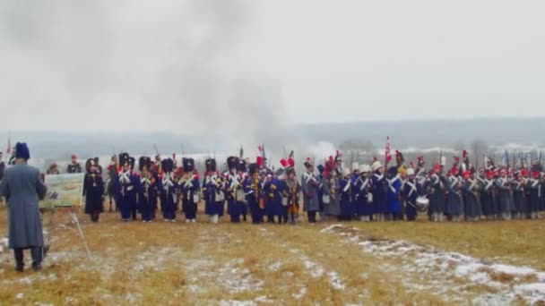 Reconstruction Napoleonic Battles 1812 Village Studenka River Berezina Belarus November — Stock Video