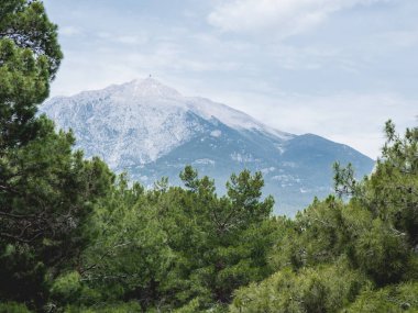 Ormanlar arasında Lycian Olympus olarak da bilinen Tahtali Dagi Dağı. Bahar manzarası. Türkiye.