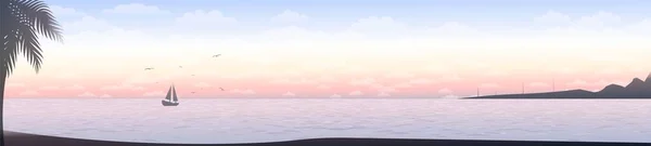 Sonnenaufgang am Meer. Panoramablick auf die Meeresküste im Morgengrauen. — Stockvektor