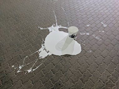 Döşeme levhalarına bir kova beyaz boya döküldü.