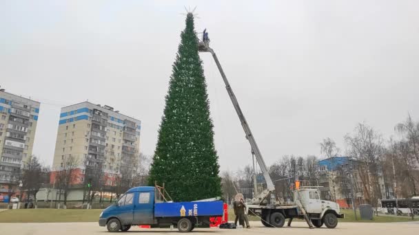 Vidnoe Moscow Region Russia November 2021 Worker Cabin Hoisting Machine — Stock Video