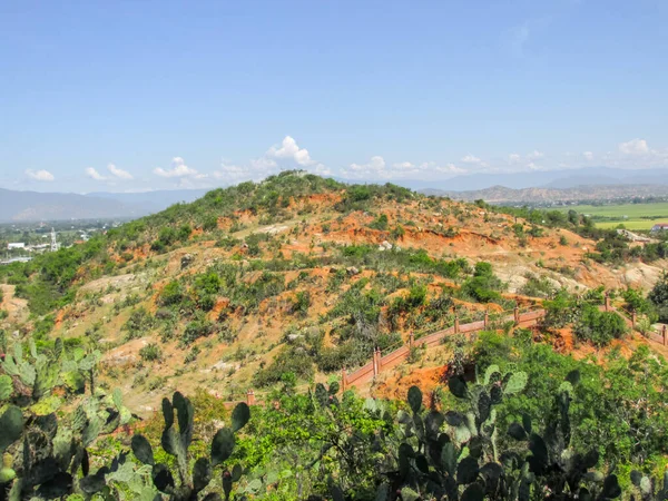 Vista Aérea Montaña Con Suelo Rojo Cactus Provincia Ninh Thuan — Foto de Stock