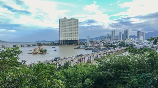 Aerial View Xom Bong Bridge Tran Phu Bridge Nha Trang — стокове фото
