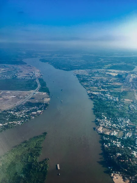 Sky View Plane Window Dong Nai River Vietnam — Zdjęcie stockowe