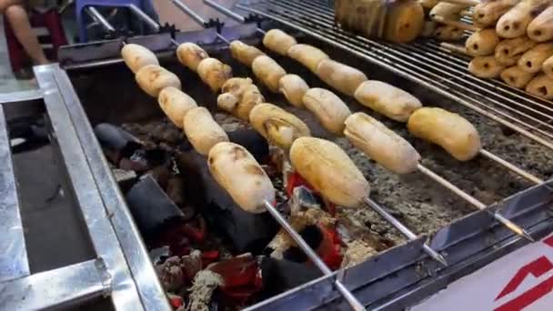 Scena Del Barbecue Banane Siamesi Thi Street Food Chi Minh — Video Stock