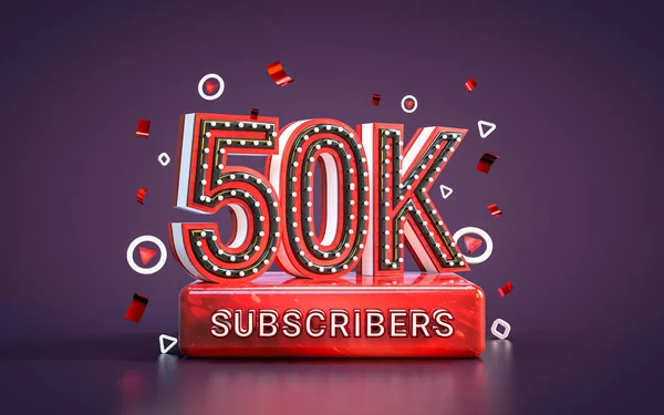 50K Suscriptores Celebración Cincuenta Mil Seguidores Tarjeta Felicitación Redes Sociales —  Fotos de Stock