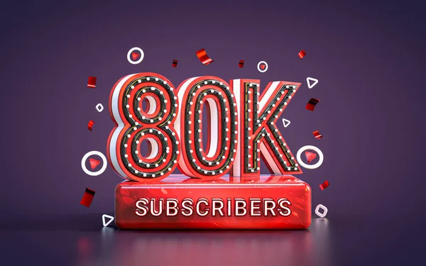 80K Suscriptores Celebración Ochenta Mil Seguidores Tarjeta Felicitación Redes Sociales —  Fotos de Stock