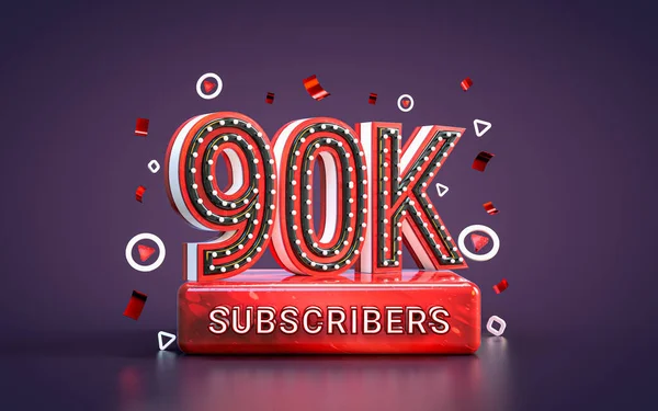 90K Suscriptores Celebración Noventa Mil Seguidores Tarjeta Felicitación Redes Sociales —  Fotos de Stock