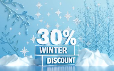 Sosyal medya tanıtım afişi için% 30 özel indirimli arka plan. 3d oluşturma