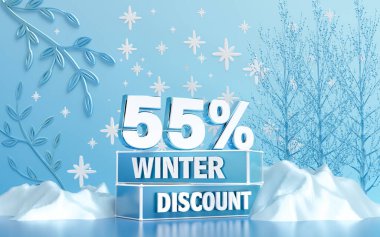 Sosyal medya tanıtım afişi için% 55 indirimli indirim teklifi. 3d oluşturma