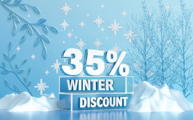 Sosyal medya tanıtım afişi için% 35 özel indirimli arka plan. 3d oluşturma