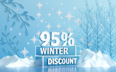 Sosyal medya promosyon posteri için% 95 indirimli kış indirimi. 3d oluşturma