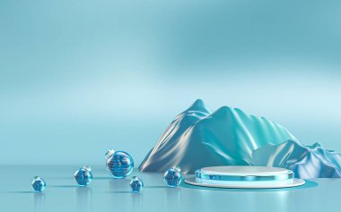 Kış mutlu noel podyumları ürün sunumu için. 3d oluşturma