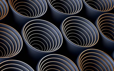 koyu mavi ve kahverengi çember soyut geometrik desenli duvar kağıdı 3D