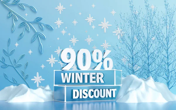 Sosyal medya tanıtım posteri için% 90 indirimli kış indirimi. 3d oluşturma