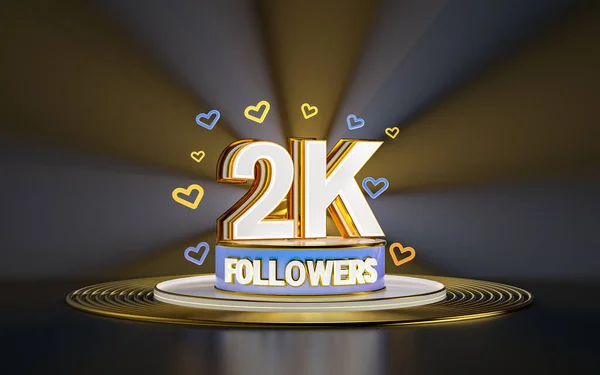 2K粉丝庆祝 感谢有聚光灯背景的社交媒体横幅3D渲染 — 图库照片