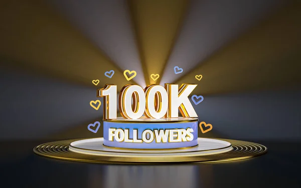 100K Followers Celebration Thank You Social Media Banner Spotlight Gold — стоковое фото