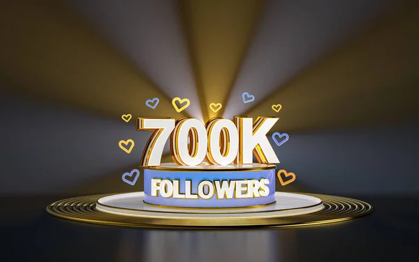 700K Celebração Seguidores Obrigado Banner Mídia Social Com Holofotes Ouro — Fotografia de Stock