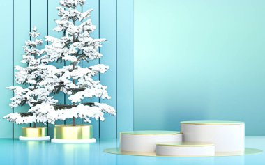 Kış mutlu Noeller ürün tanıtımı için lüks podyum. 3d oluşturma