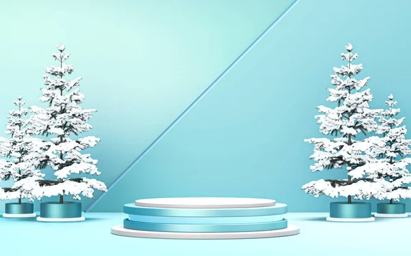 winter merry Christmas background luxury podium display for product promotion. 3d rendering