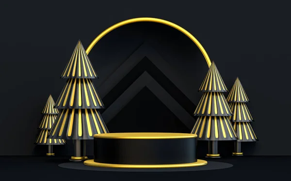 Inverno Buon Natale Lusso Scuro Oro Podio Display Presentazione Del — Foto Stock