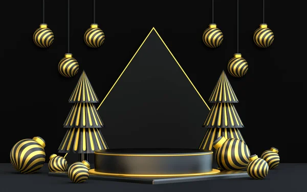 Inverno Alegre Natal Luxo Escuro Ouro Pódio Exibição Para Apresentação — Fotografia de Stock