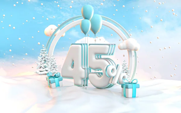 45 percent winter special offer discount background for social media Promotion poster. 3d rendering