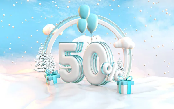 50 percent winter special offer discount background for social media Promotion poster. 3d rendering