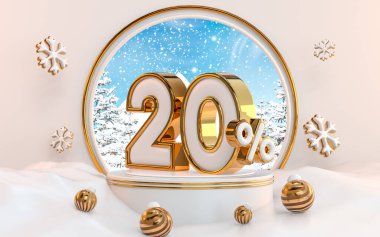 Sosyal medya tanıtım posteri için% 20 indirimli kış indirimi. 3d oluşturma