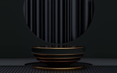 3d podyumu koyu ve altın soyut arkaplan üzerine kurar ürün tanıtımı için boş alan platformu 
