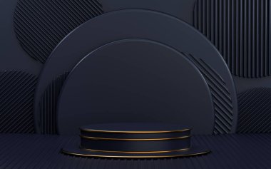 3d podyumu koyu ve altın soyut arkaplan üzerine kurar ürün tanıtımı için boş alan platformu 