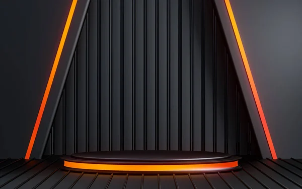 Karanlık Podyum Neon Işığı Tanıtım Ürünü Sahne Arkası Soyut Görünüş — Stok fotoğraf