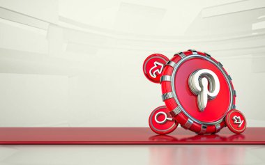 Pinterest 3d sosyal medya simgesi izole edilmiş arkaplan, Sosyal medya unsurları, 3D sembol.