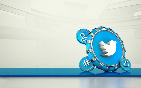 Twitter 3D渲染社交媒体图标孤立的背景 社交媒体元素 3D符号 — 图库照片