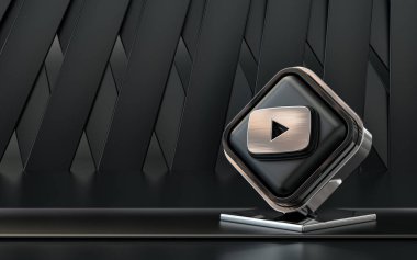 3D youtube simgesi sosyal medya afişi karanlık soyut arkaplan Premium Fotoğrafı