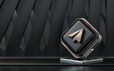 3D telgraf simgesi sosyal medya afişi karanlık soyut arkaplan Premium Fotoğrafı