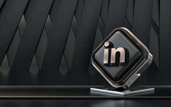 Renderowanie Linkedin Ikona Social Media Baner Ciemne Abstrakcyjne Tło Premium — Zdjęcie stockowe