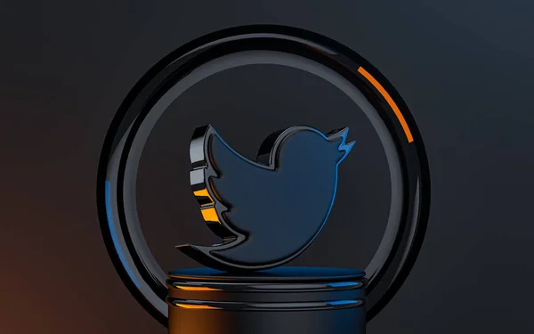 Twitter标志3D渲染图标站在讲台上黑色金属抽象外观背景 — 图库照片