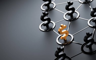 koyu metalik dolar işareti izole edilmiş minimal sosyal ağ ikonik arkaplan 3d