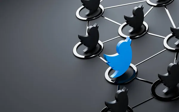 Dunkle Metallische Twitter Zeichen Isoliert Minimalen Stil Social Networking Ikonischen — Stockfoto